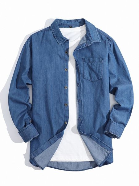 men patched pocket denim shirt without tee l4ll#, Blue
men patched pocket denim shirt without tee l4ll#, Blue