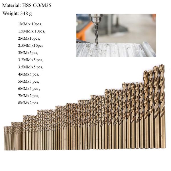74pcs m35 1.0-8.0mm cobalt drill bit set high speed steel hss-co twist drills bit for metal wood working power combination tools
74pcs m35 1.0-8.0mm cobalt drill bit set high speed steel hss-co twist drills bit for metal wood working power combination tools
