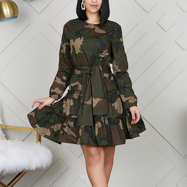 casual dresses fashion women long sleeve patchwork ruffles pleated big hem camouflage dress vestidos, Black;gray
casual dresses fashion women long sleeve patchwork ruffles pleated big hem camouflage dress vestidos, Black;gray