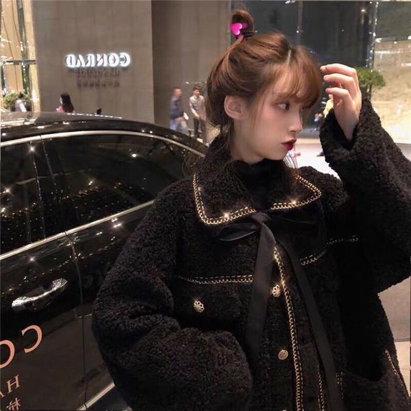 women's wool & blends loose retro hong kong flavor wild short lamb temperament 2021 autumn and winter, Black
women's wool & blends loose retro hong kong flavor wild short lamb temperament 2021 autumn and winter, Black
