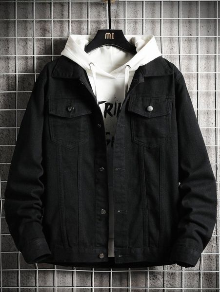 romwe guys solid button front denim jacket f38h#, Blue 
romwe guys solid button front denim jacket f38h#, Blue