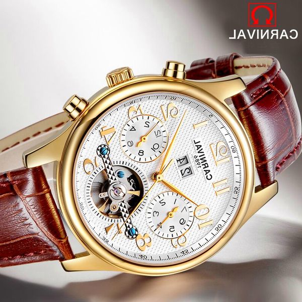 carnival skeleton tourbillon men mechanical watch brand luxury montre classic gold waterproof leather relogio masculino, Slivery;brown
carnival skeleton tourbillon men mechanical watch brand luxury montre classic gold waterproof leather relogio masculino, Slivery;brown