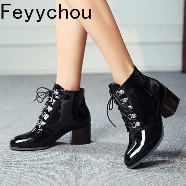 boots women's spring autumn patent leather work safety high heel round toe ankle square lace up 2021 fashion black
boots women's spring autumn patent leather work safety high heel round toe ankle square lace up 2021 fashion black