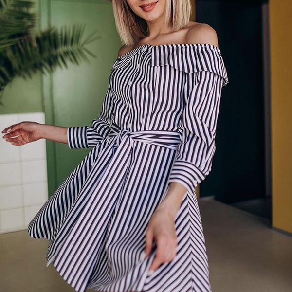 casual dresses fashion spring striped collected waisted women elegant slash neck mini dress front buttons ladies, Black;gray
casual dresses fashion spring striped collected waisted women elegant slash neck mini dress front buttons ladies, Black;gray