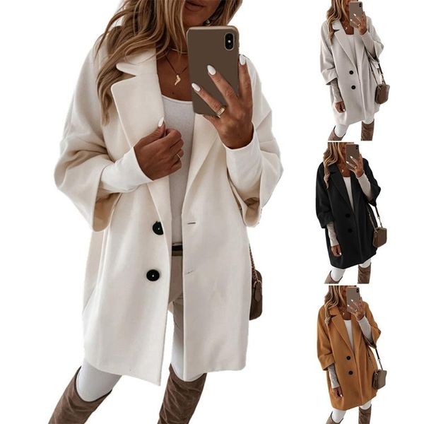 women's jackets women 3/4 sleeve solid color faux wool coat notched lapel buttons loose outerwear basic midi long jacket with pockets, Black;brown
women's jackets women 3/4 sleeve solid color faux wool coat notched lapel buttons loose outerwear basic midi long jacket with pockets, Black;brown