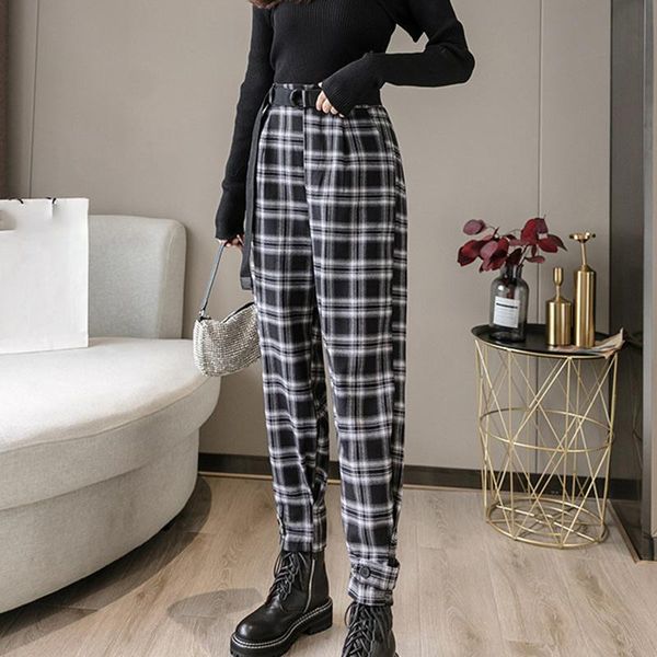 women's pants & capris 2021 women summer harajuku plaid vintage high waist harem trousers fashion casual streetwear, Black;white
women's pants & capris 2021 women summer harajuku plaid vintage high waist harem trousers fashion casual streetwear, Black;white