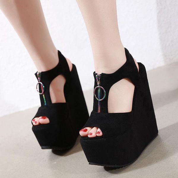 fashion new wedges women's shoes 17cm high heels platform slope heel open toe versatile women's sandals, Black
fashion new wedges women's shoes 17cm high heels platform slope heel open toe versatile women's sandals, Black