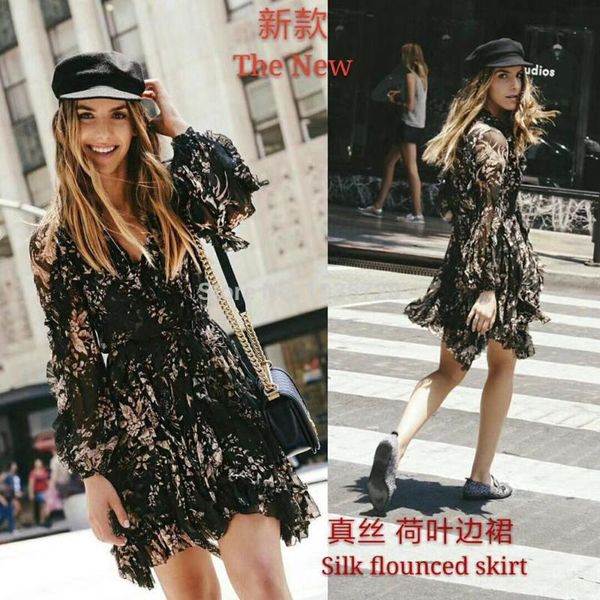 casual dresses elfstyle women 100% silk black floral birds printed maples feathery wrap dress side belt v-neck ruffles mini, Black;gray
casual dresses elfstyle women 100% silk black floral birds printed maples feathery wrap dress side belt v-neck ruffles mini, Black;gray