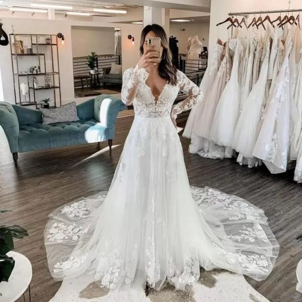 gorgeous boho wedding dresses bridal gown 2022 lace applique long sleeves plunging v neck custom made plus size beach vestidos de novia, White
gorgeous boho wedding dresses bridal gown 2022 lace applique long sleeves plunging v neck custom made plus size beach vestidos de novia, White