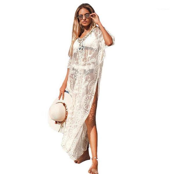 women's swimwear 2021 dress beach white lace summer maxi women long sleeve cover up see through boho bikini beachwear cover-ups, White;black
women's swimwear 2021 dress beach white lace summer maxi women long sleeve cover up see through boho bikini beachwear cover-ups, White;black