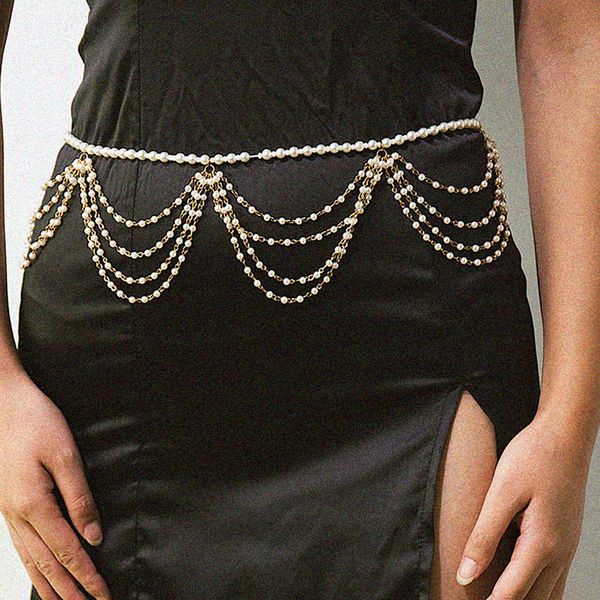 jewelry simple wave temperament body multi layer pearl tassel geometric u-shaped waist chain, Silver
jewelry simple wave temperament body multi layer pearl tassel geometric u-shaped waist chain, Silver