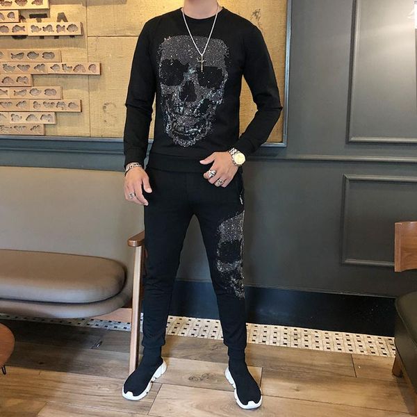 men's tracksuits cotton t-shirt+pants casual two-piece suit fall/winter sportswear fashion skull rhinestones, Gray
men's tracksuits cotton t-shirt+pants casual two-piece suit fall/winter sportswear fashion skull rhinestones, Gray