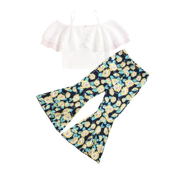 clothing sets toddler girls 2pcs summer clothes, off shoulder ruffle strap + flare pants set 2-7t, White
clothing sets toddler girls 2pcs summer clothes, off shoulder ruffle strap + flare pants set 2-7t, White