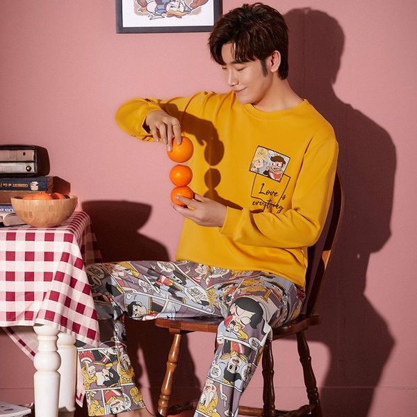 men's sleepwear autumn cotton pajamas japanese anime two-piece set long sleeves student home wear casual soft plus size trousers, Black;brown
men's sleepwear autumn cotton pajamas japanese anime two-piece set long sleeves student home wear casual soft plus size trousers, Black;brown
