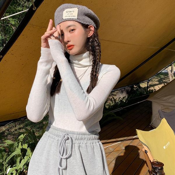 women's t-shirt multifunctional knit turtleneck solid color sweater base shirt, White
women's t-shirt multifunctional knit turtleneck solid color sweater base shirt, White