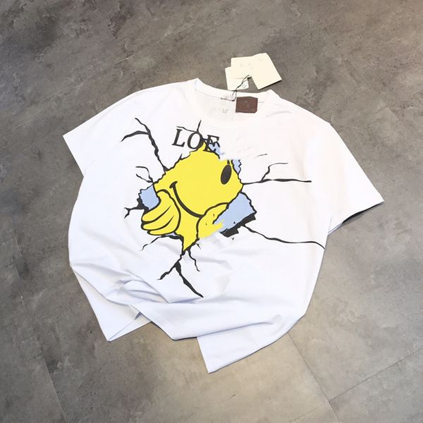 high version 21ss summer new loe smiling face crack 3d couple t-shirt pullover short sleeve 07121, White 
high version 21ss summer new loe smiling face crack 3d couple t-shirt pullover short sleeve 07121, White