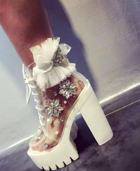 boots woman crystal embellished pearl beads pvc ankle sweet lace flower platform high chunky heel pumps rhinestone wedding shoes, Black
boots woman crystal embellished pearl beads pvc ankle sweet lace flower platform high chunky heel pumps rhinestone wedding shoes, Black