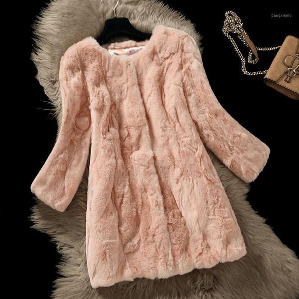 women's fur & faux thickening warm winter natural rex coats outerwear women o neck real jacket large size m - 6xl 2021 autumn, Black