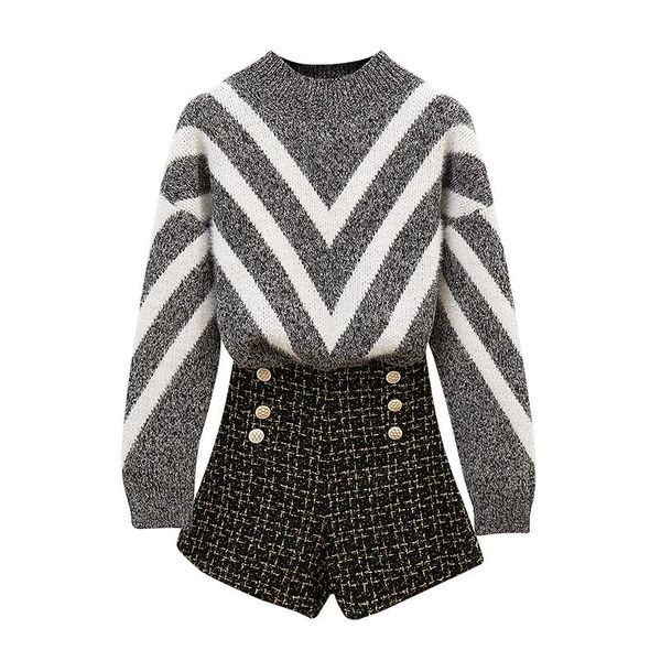 women's tracksuits women loose flavour sets outside striped sweater & plaid buttons shorts casual wear suits korean fashion knitwear sa, Gray
women's tracksuits women loose flavour sets outside striped sweater & plaid buttons shorts casual wear suits korean fashion knitwear sa, Gray