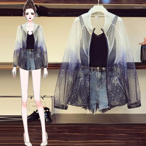l-4xl plus size summer 3 piece set women gradient mesh star sequins sunscreen shirt + knit vest high waist denim shorts suits women's t, Gray
l-4xl plus size summer 3 piece set women gradient mesh star sequins sunscreen shirt + knit vest high waist denim shorts suits women's t, Gray