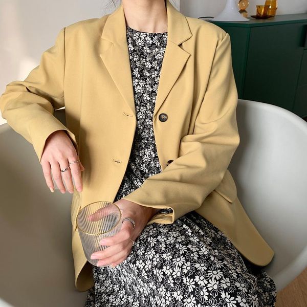 women's suits & blazers spring autumn 2021 korean yellow blazer women single-breasted notched collar long sleeve loose casual office la, White;black
women's suits & blazers spring autumn 2021 korean yellow blazer women single-breasted notched collar long sleeve loose casual office la, White;black