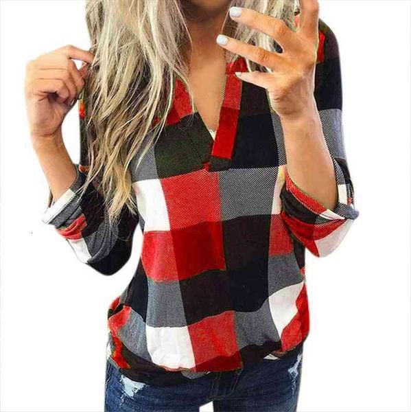 plaid v neck casual cotton womens shirt long sleeve slim jacket basic daily chemise femme, White 
plaid v neck casual cotton womens shirt long sleeve slim jacket basic daily chemise femme, White