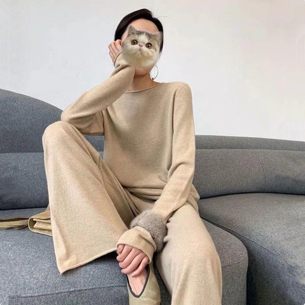 women's two piece pants knitted tracksuit women long sleeve casual loose pullover sweater + wide leg suit female autumn winter, White
women's two piece pants knitted tracksuit women long sleeve casual loose pullover sweater + wide leg suit female autumn winter, White