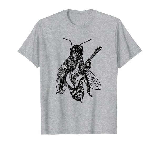 seembo bee playing guitar guitarist musician music fun band t-shirt, White;black