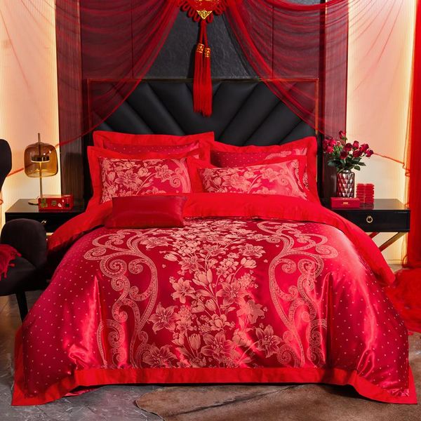 bedding sets luxury european wedding style satin jacquard silk cotton red set soft silky duvet cover flat/fitted sheet pillowcases
bedding sets luxury european wedding style satin jacquard silk cotton red set soft silky duvet cover flat/fitted sheet pillowcases