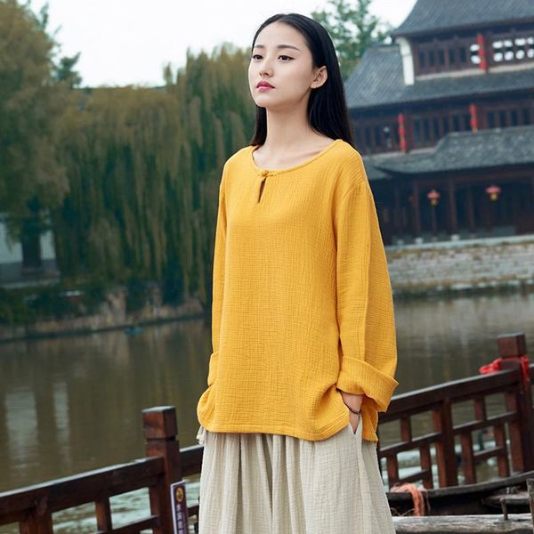 women's t-shirt johnature women cotton linen 2021 autumn casual long sleeve button brief clothing o-neck, White
women's t-shirt johnature women cotton linen 2021 autumn casual long sleeve button brief clothing o-neck, White