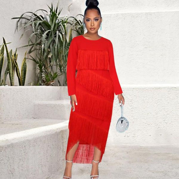 casual dresses fashion elegant women midi dress tassle patchwork female robe o neck long sleeve party club vestidos sexy, Black;gray
casual dresses fashion elegant women midi dress tassle patchwork female robe o neck long sleeve party club vestidos sexy, Black;gray