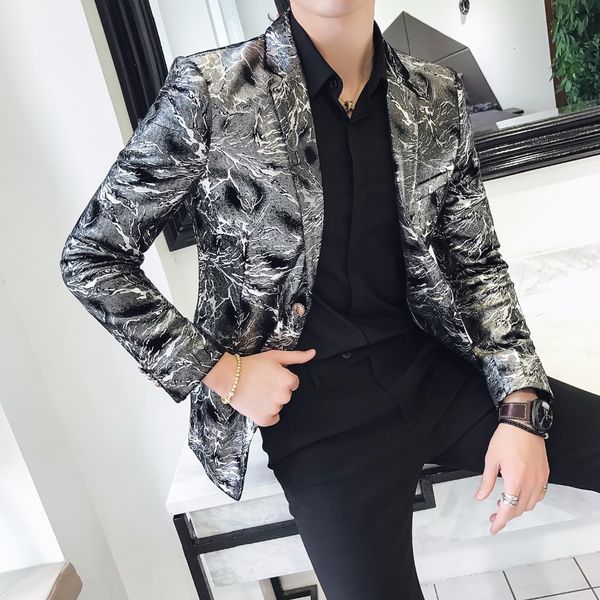 blazer masculine slim fit silver printed blazers mens desgaste stage smart club vetement clothes r23q, White;black
blazer masculine slim fit silver printed blazers mens desgaste stage smart club vetement clothes r23q, White;black