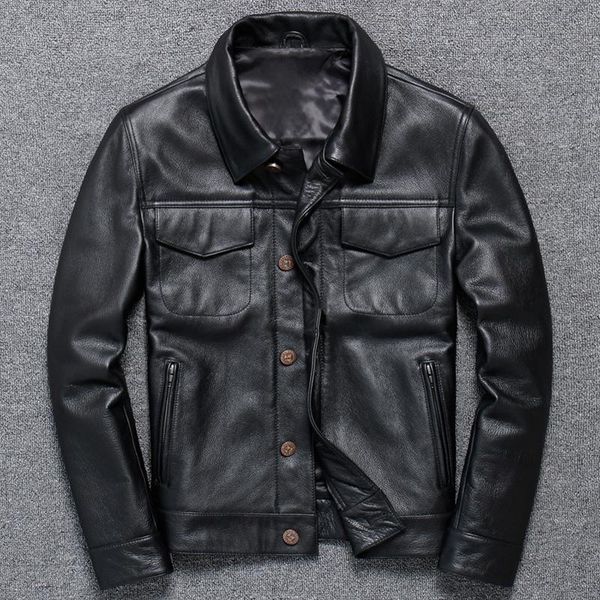 men's leather & faux 2021 genuine clothing male lapel skin loose coat head layer cowhide locomotive serve leisure time short fund goats, Black
men's leather & faux 2021 genuine clothing male lapel skin loose coat head layer cowhide locomotive serve leisure time short fund goats, Black