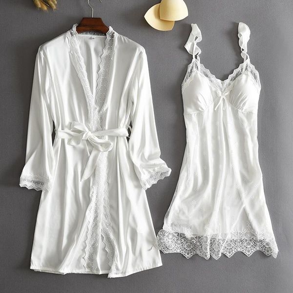 women's sleepwear white women 2pcs wedding robe set lace spring summer nightgown casual satin nightwear home clothing intimate lingerie, Black;red
women's sleepwear white women 2pcs wedding robe set lace spring summer nightgown casual satin nightwear home clothing intimate lingerie, Black;red