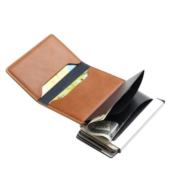 card holders aluminum holder automatic -up bank box smart quick release wallet for men and women mini car bag, Brown;gray
card holders aluminum holder automatic -up bank box smart quick release wallet for men and women mini car bag, Brown;gray