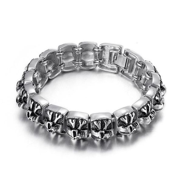 link, chain 21cm fashion retro skull bracelet personalized cross ghost head male titanium steel hip hop trend jewelry wholesale, Black
link, chain 21cm fashion retro skull bracelet personalized cross ghost head male titanium steel hip hop trend jewelry wholesale, Black
