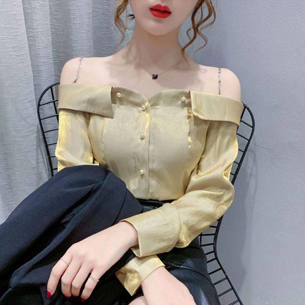 2021 early autumn new style temperament off shoulder long sleeve chiffon shirt, White
2021 early autumn new style temperament off shoulder long sleeve chiffon shirt, White