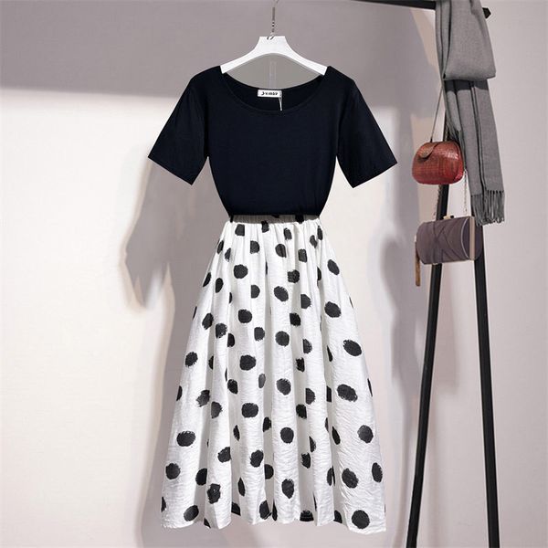 women's suit summer t-shirt mid-length high-waist polka-dot half-length skirt fashion two-piece western style 210525, White
women's suit summer t-shirt mid-length high-waist polka-dot half-length skirt fashion two-piece western style 210525, White