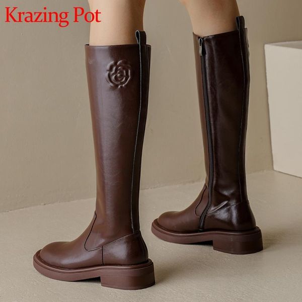 boots krazing pot winter cow split leather western round toe british school thick med heels prints flowers thigh high l70, Black
boots krazing pot winter cow split leather western round toe british school thick med heels prints flowers thigh high l70, Black
