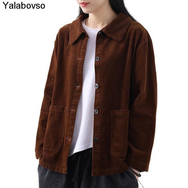 women's jackets lapel corduroy coat r loose retro spring and autumn jacket long sleeve cardigan for female brown black purple, Black;brown
women's jackets lapel corduroy coat r loose retro spring and autumn jacket long sleeve cardigan for female brown black purple, Black;brown