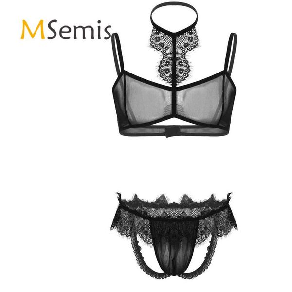 2pcs mens sissy see through sheer mesh lace trim lingerie set halter neck bra with open bujockstrap briefs underwear
2pcs mens sissy see through sheer mesh lace trim lingerie set halter neck bra with open bujockstrap briefs underwear