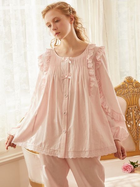 women's sleepwear vintage cotton pajamas sets long sleeve pink/white cardigan sweet bow loose nightwear spring autumn jqys, Black;red
women's sleepwear vintage cotton pajamas sets long sleeve pink/white cardigan sweet bow loose nightwear spring autumn jqys, Black;red