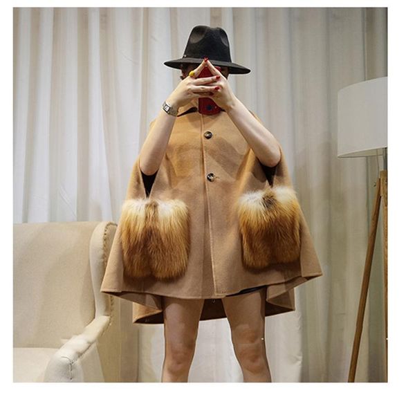 women's fur & faux ur women autumn winter woolen coat cashmere sleeveless cloak real pockets elegant fashionable lady slim outerwear, Black
women's fur & faux ur women autumn winter woolen coat cashmere sleeveless cloak real pockets elegant fashionable lady slim outerwear, Black