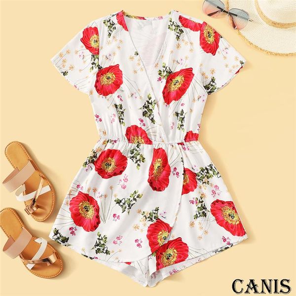 women deep v neck female floral printed holiday playsuit short sleeve female summer sun playsuit jumpsuit, Black;white
women deep v neck female floral printed holiday playsuit short sleeve female summer sun playsuit jumpsuit, Black;white