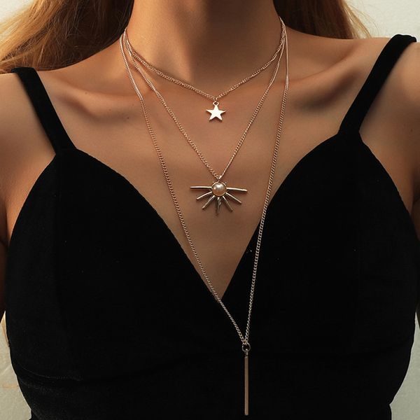simple necklace fashion necklace six pointed star pearl pendant multi-layer chain, Silver
simple necklace fashion necklace six pointed star pearl pendant multi-layer chain, Silver