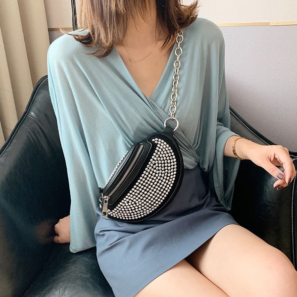 women pu money pouch chest bag rhinestone ladies waist zipper messenger packs youth ladies simple versatile bag