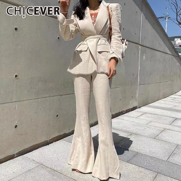 women's two piece pants chicever apricot elegant set for women notched long sleeve sashes blazer high waist flare casual sets female, White
women's two piece pants chicever apricot elegant set for women notched long sleeve sashes blazer high waist flare casual sets female, White