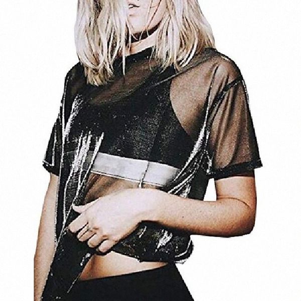 women's t shirt plain sparkly metallic see through round neck punk purple / blue j6vt#, White
women's t shirt plain sparkly metallic see through round neck punk purple / blue j6vt#, White