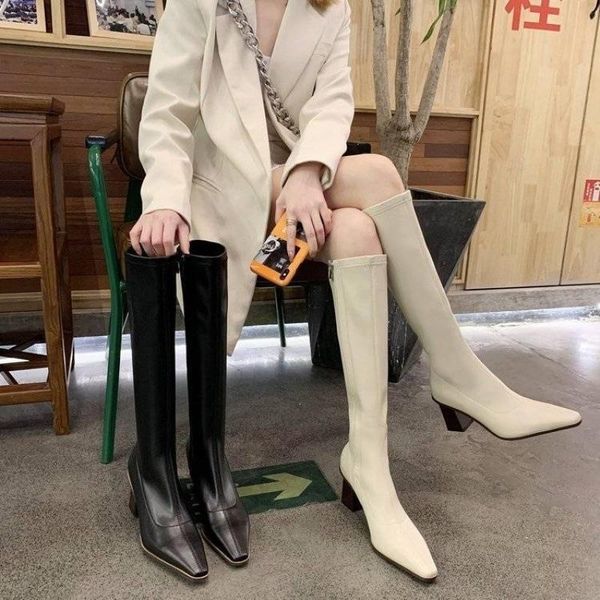 dress shoes high heeled boots women's knee length 2021 autumn and winter thick heel pointed elastic thin leg, Black
dress shoes high heeled boots women's knee length 2021 autumn and winter thick heel pointed elastic thin leg, Black