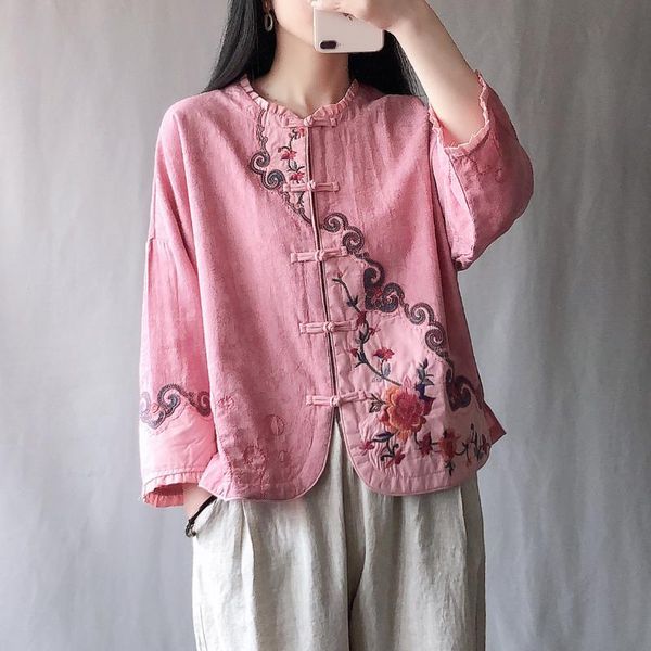 women's blouses & shirts women summer indie folk style floral embroidery jacquard loose nine quarter sleeve female fashion cotton linen, White
women's blouses & shirts women summer indie folk style floral embroidery jacquard loose nine quarter sleeve female fashion cotton linen, White